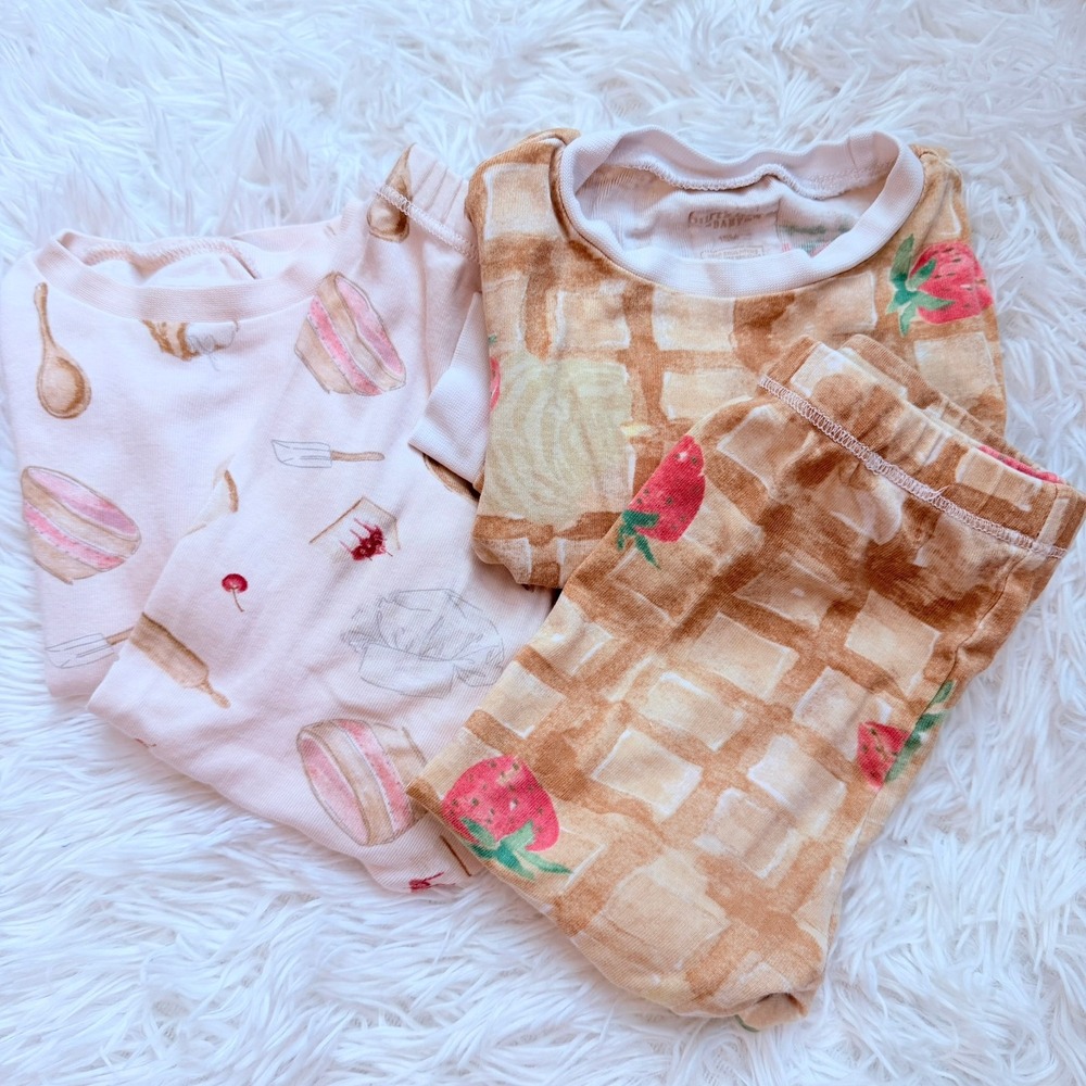 Burt's Bees Baby 18M Organic Cotton Pajamas Set Waffle Strawberry Baking 2-Pack